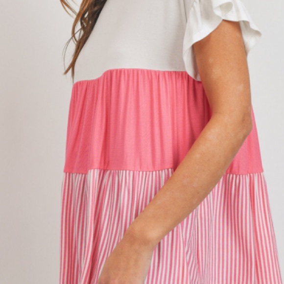 ❌DONATED❌Cherish Pink Rose Contrast Striped Short Sleeve Top - Picture 3 of 12